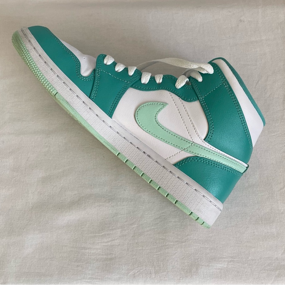 Nike Air Jordan 1 Mid Teal and White Sneakers - Picture 15 of 16